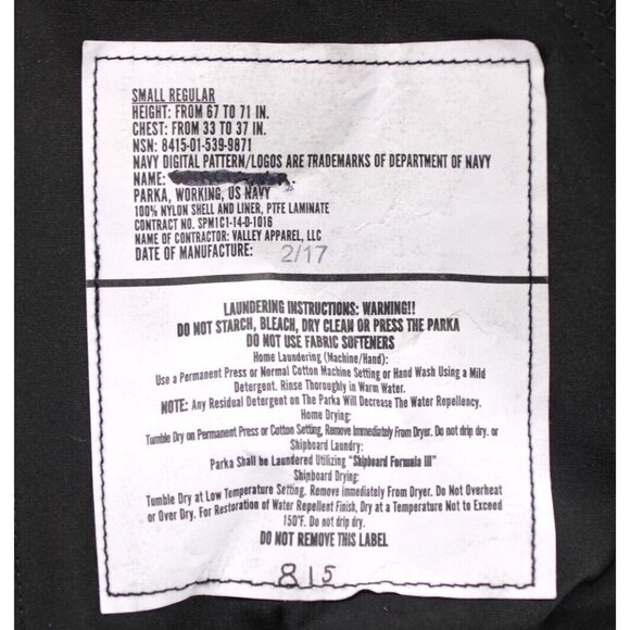 US Navy Parka Working Digital Camo Blue Waterproof Hooded Jacket Sz S - Picture 7 of 9